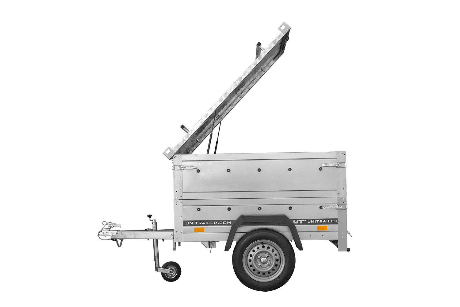 Remorque un essieu 150x106 UNITRAILER GARDEN 150 KIPP ridelles supplémentaires capot aluminium PTAC 750 kg – image 1