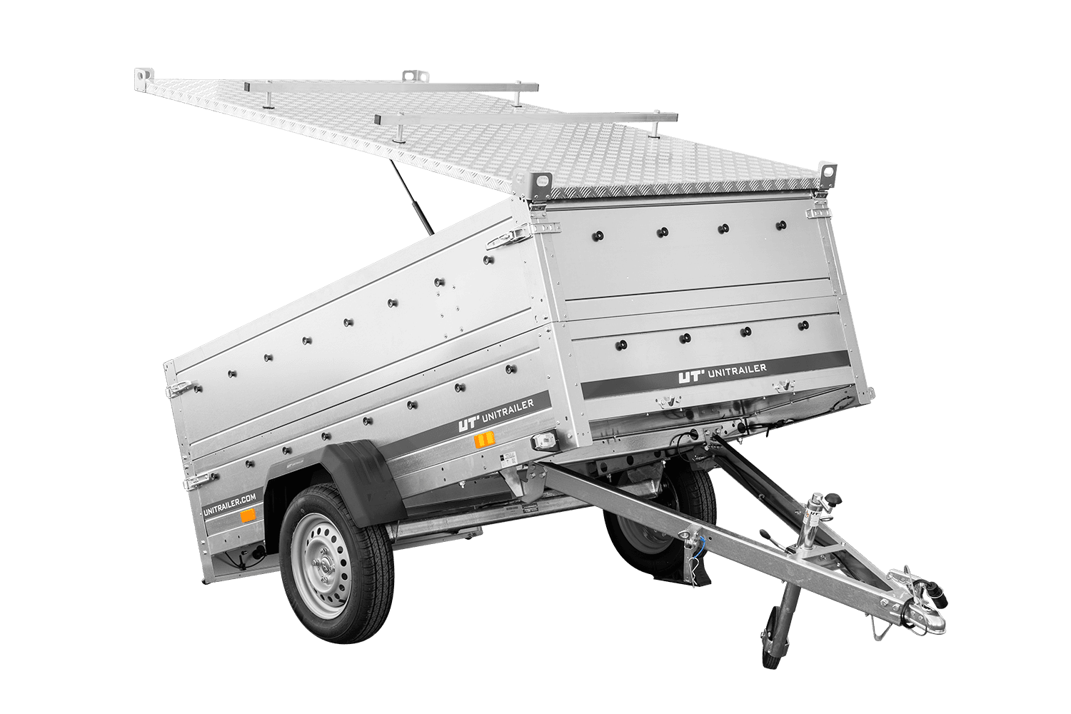 Remorque un essieu 230x125 UNITRAILER GARDEN 230 KIPP côtés BIS capot aluminium PTAC 750 kg – image 1